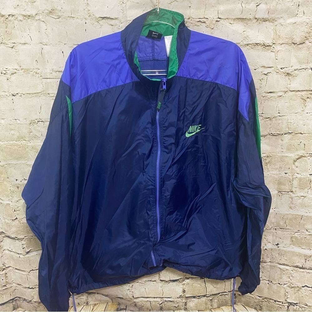 Vintage 90s Nike Full Zip Windbreaker Jacket Navy Blue-Teal Green